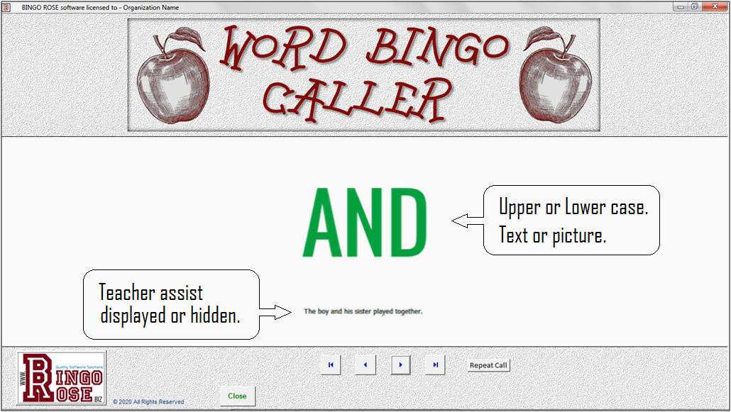 Scroll Words main screen